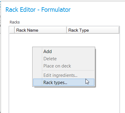 Right-click and select Rack Types